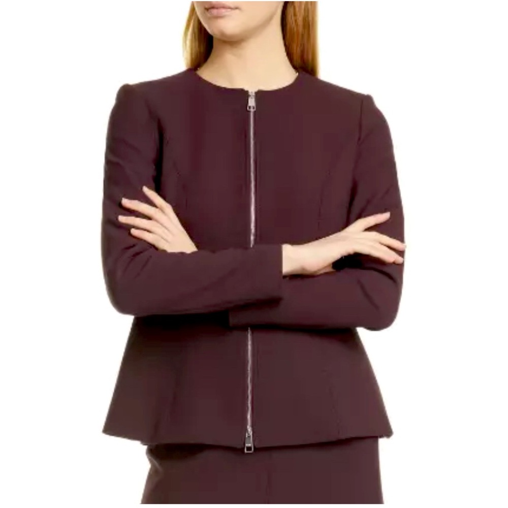 BOSS Jepeplar Zip Front Peplum Jacket in Merlot Size 0 Women's office Jacket